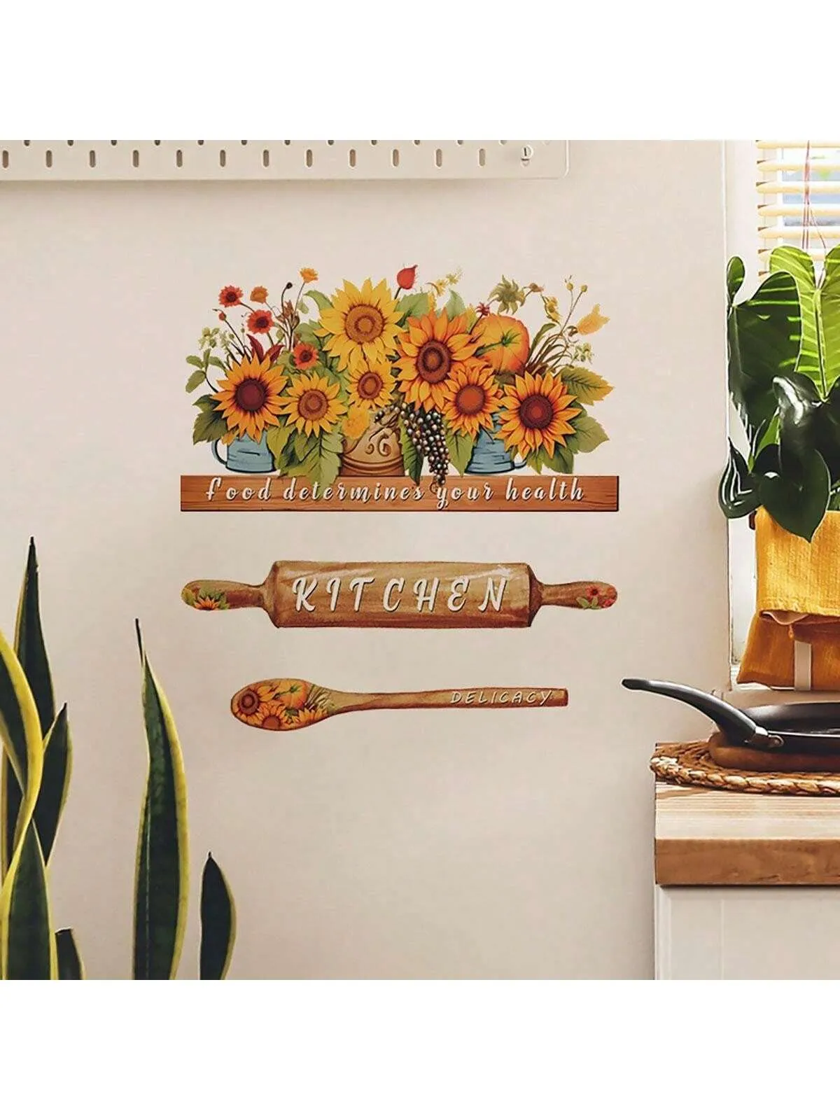 1pc Creative Warm Sunflower Potted Plant KITCHEN Wall Sticker Home Decor Self-Adhesive Wallpaper