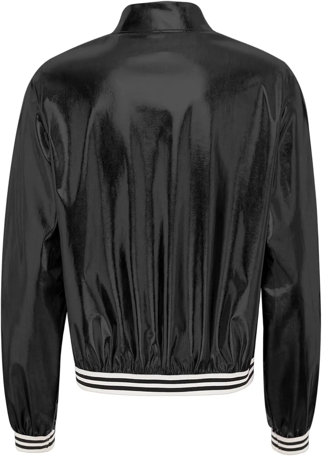 ACSUSS Women's Holographic Jacket Long Sleeve Zipper Shiny Sparkly Bomber Jackets Outerwear