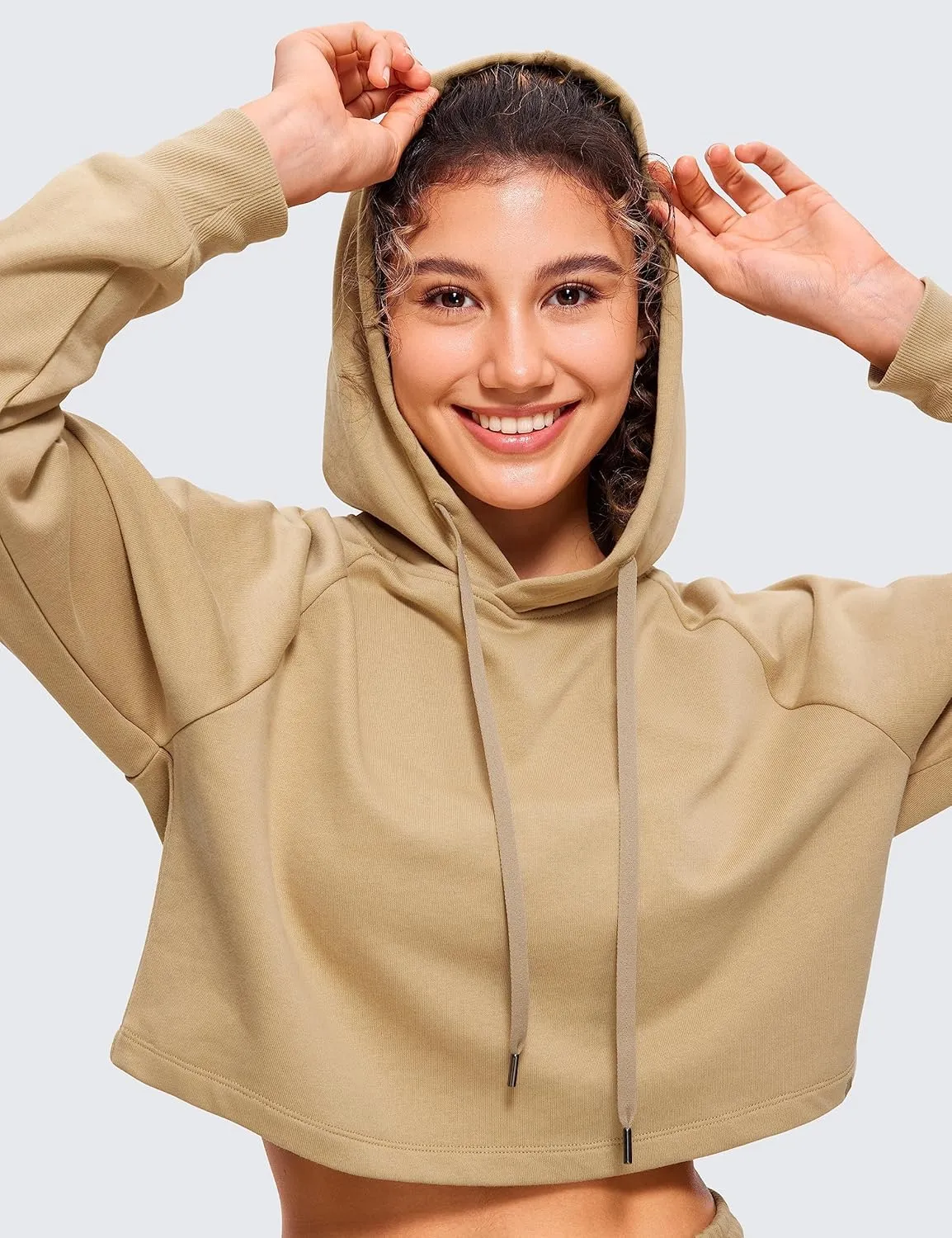 CRZ YOGA Women's Casual Cropped Hoodie Long Sleeves Drawstring Sweatshirts Cute Pullover Workout Crop Tops