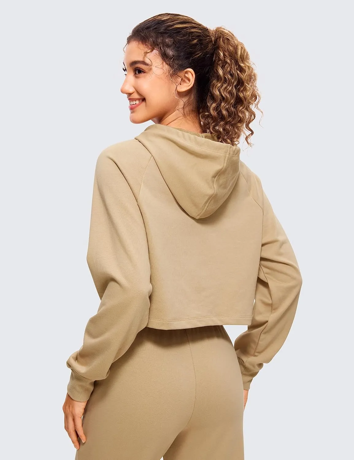 CRZ YOGA Women's Casual Cropped Hoodie Long Sleeves Drawstring Sweatshirts Cute Pullover Workout Crop Tops
