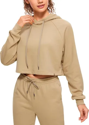 CRZ YOGA Women's Casual Cropped Hoodie Long Sleeves Drawstring Sweatshirts Cute Pullover Workout Crop Tops