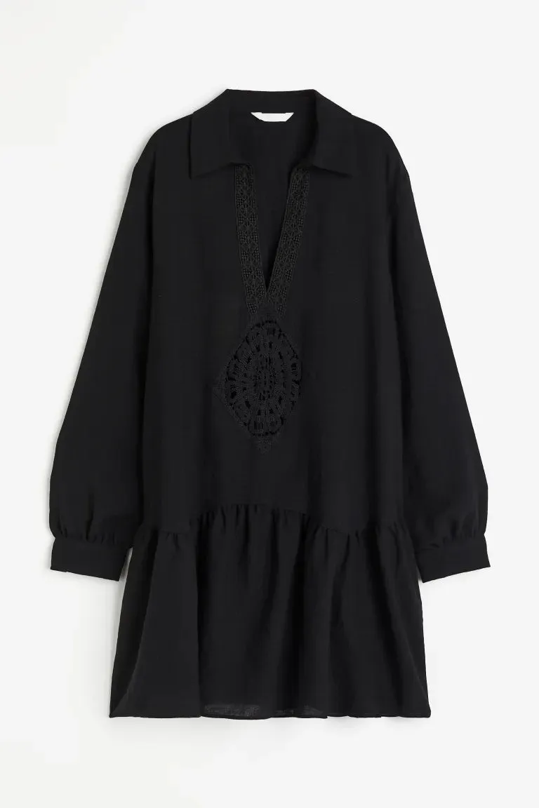 Dress with lace H&M, black