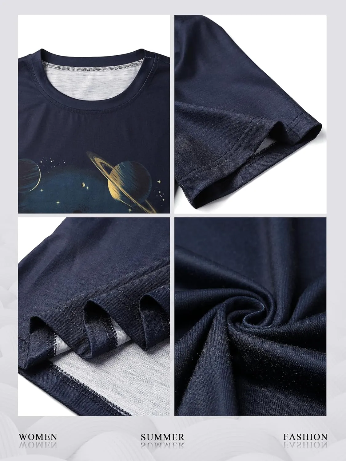 Ezcosplay Women Short Sleeve Space Shuttle Astronaut Universe Galaxy T-Shirt Graphic Shirt Casual Tee Tops