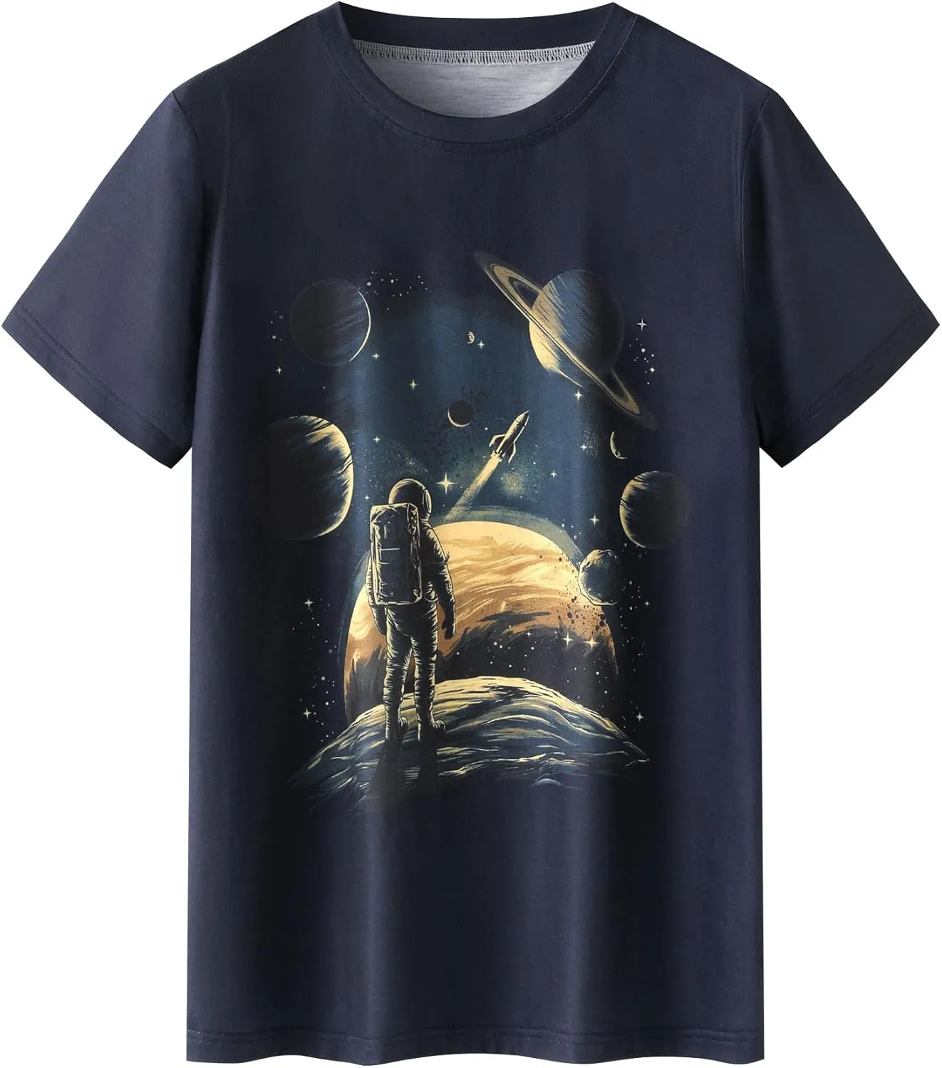 Ezcosplay Women Short Sleeve Space Shuttle Astronaut Universe Galaxy T-Shirt Graphic Shirt Casual Tee Tops