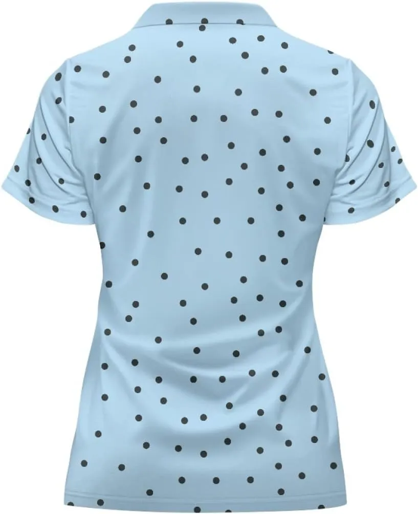 GLUDEAR Womens Polka Dots Golf Shirts Short Sleeve Sun Protection Golf Shirts Quick Dry Zipper Collared Polos