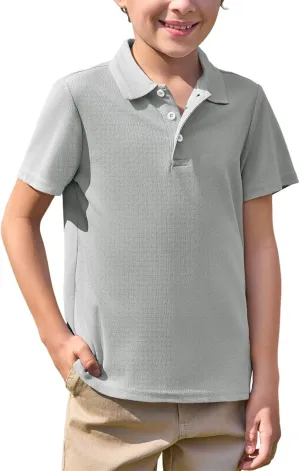 Haloumoning Boys Short Sleeve Polo Shirt Kids Collared School Uniform Shirts 5-14 Years