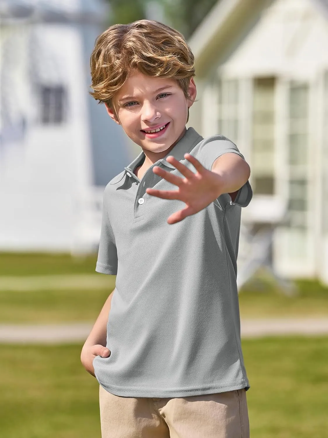Haloumoning Boys Short Sleeve Polo Shirt Kids Collared School Uniform Shirts 5-14 Years