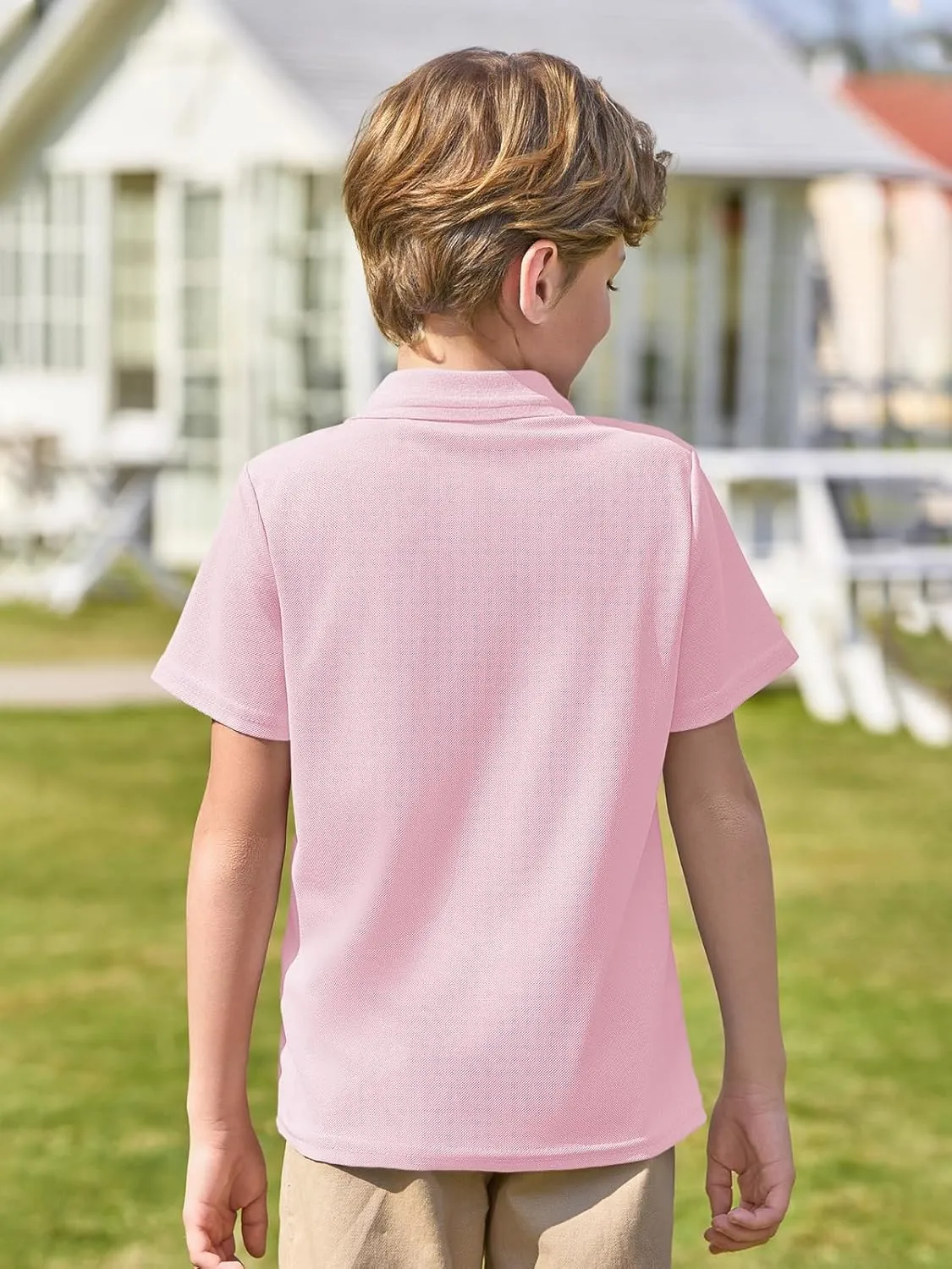 Haloumoning Boys Short Sleeve Polo Shirt Kids Collared School Uniform Shirts 5-14 Years