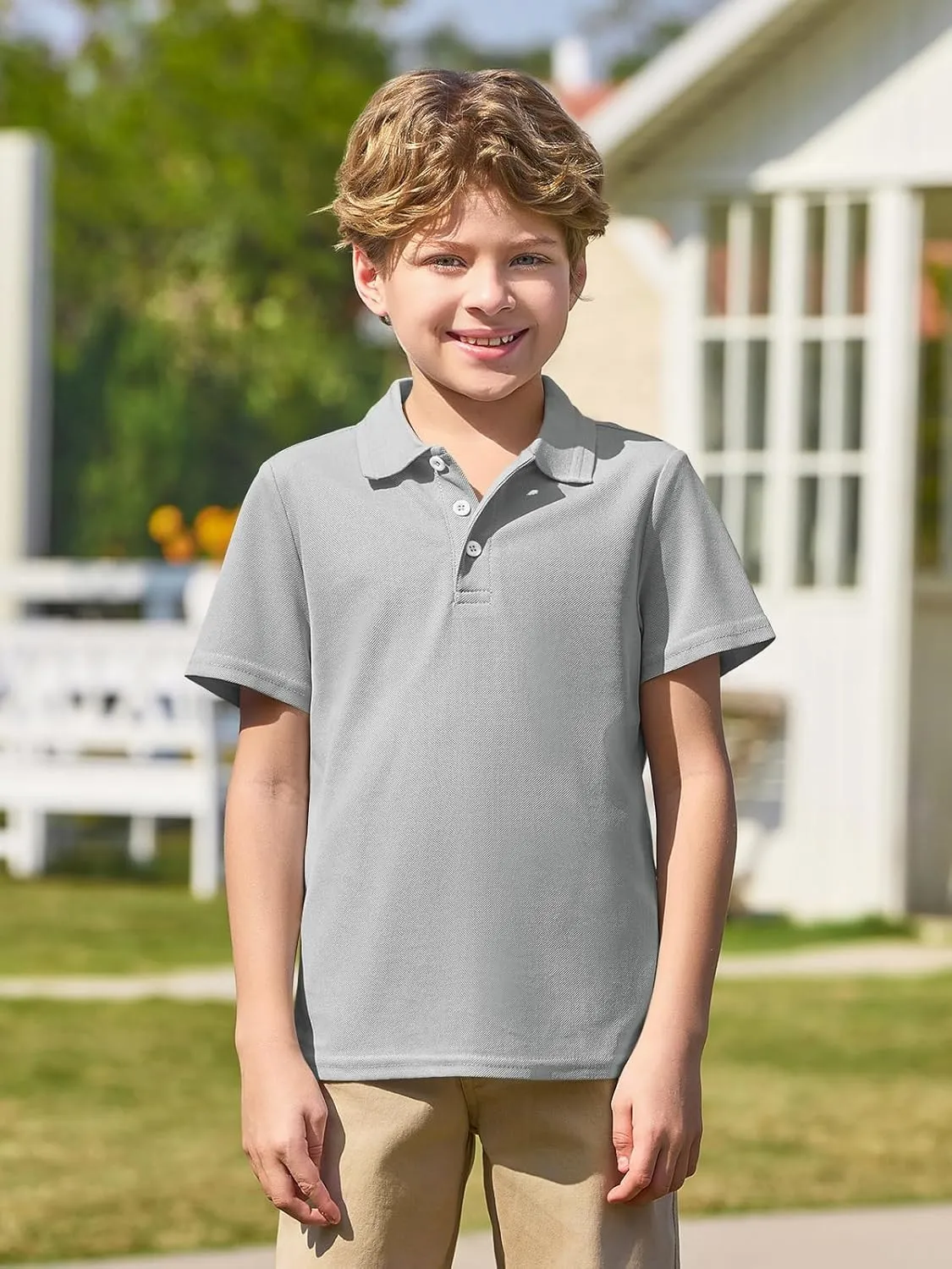 Haloumoning Boys Short Sleeve Polo Shirt Kids Collared School Uniform Shirts 5-14 Years