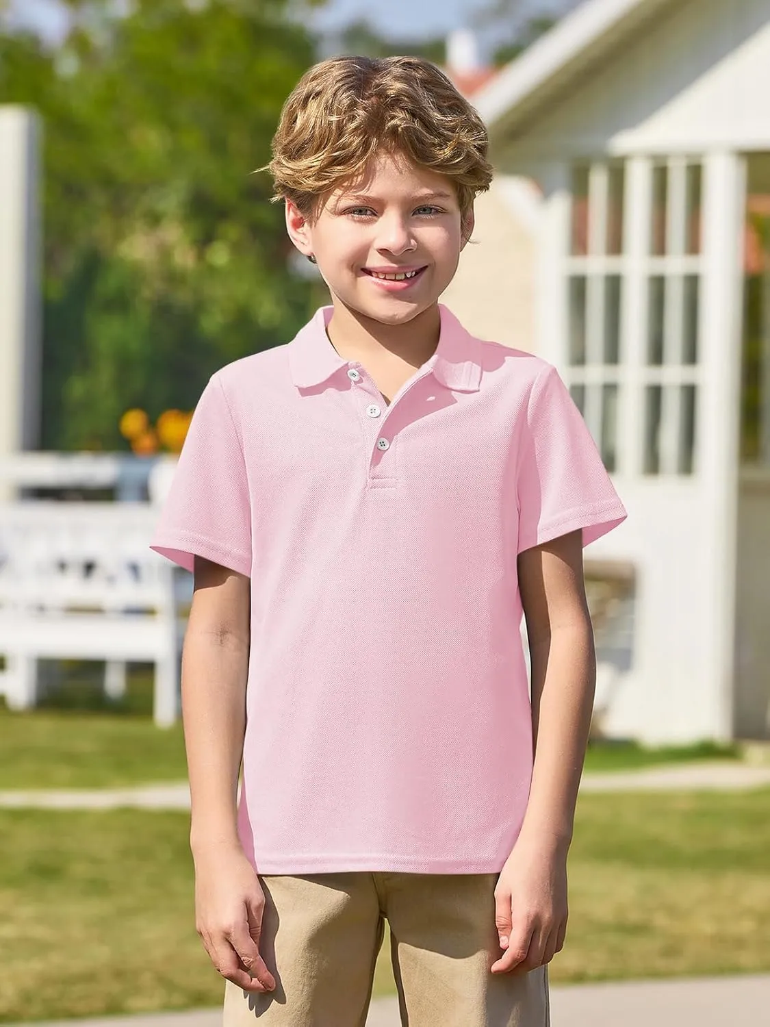 Haloumoning Boys Short Sleeve Polo Shirt Kids Collared School Uniform Shirts 5-14 Years