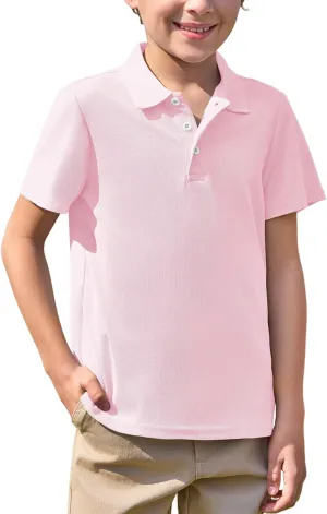Haloumoning Boys Short Sleeve Polo Shirt Kids Collared School Uniform Shirts 5-14 Years