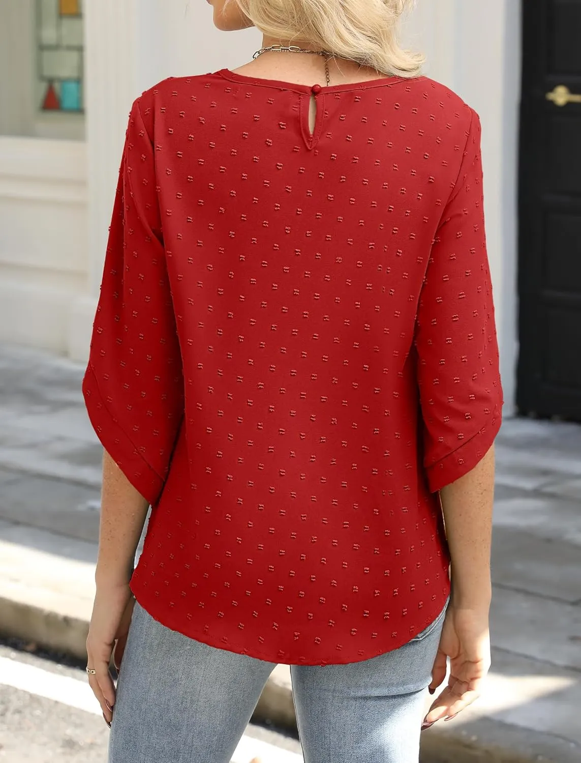 JUSTFASHIONNOW Womens Tops Dressy Casual 3/4 Sleeve Blouses Summer Tops 2025 Trendy Swiss Dots Shirts