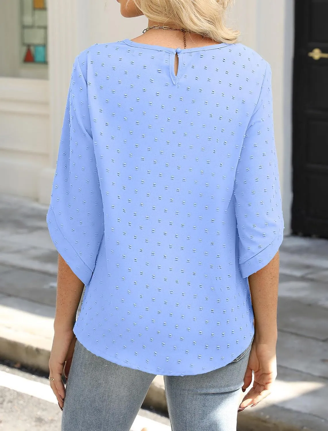 JUSTFASHIONNOW Womens Tops Dressy Casual 3/4 Sleeve Blouses Summer Tops 2025 Trendy Swiss Dots Shirts