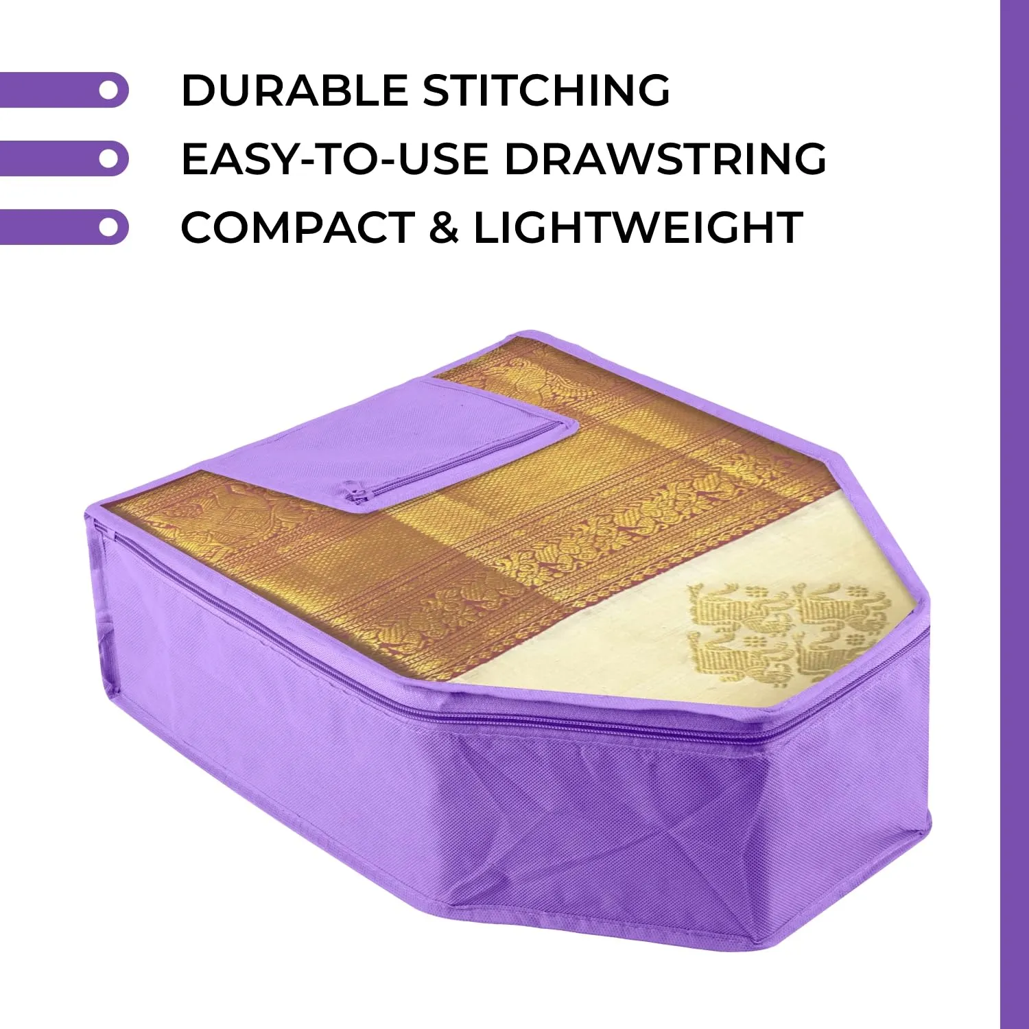 Kuber Industries Blouse Cover | Clothes Storage Bag | Zipper Wardrobe Organizers | Clothes Organiser with Attached Pocket with White Lace | Non-Woven Front Transparent | Pack of 6 | Purple