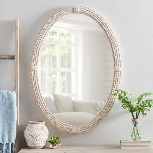 M H TRADING intage Look Wooden Wall Mirror Home, Office, Bathroom Wall Decor Oval Look White (24X 18X White Mirror)
