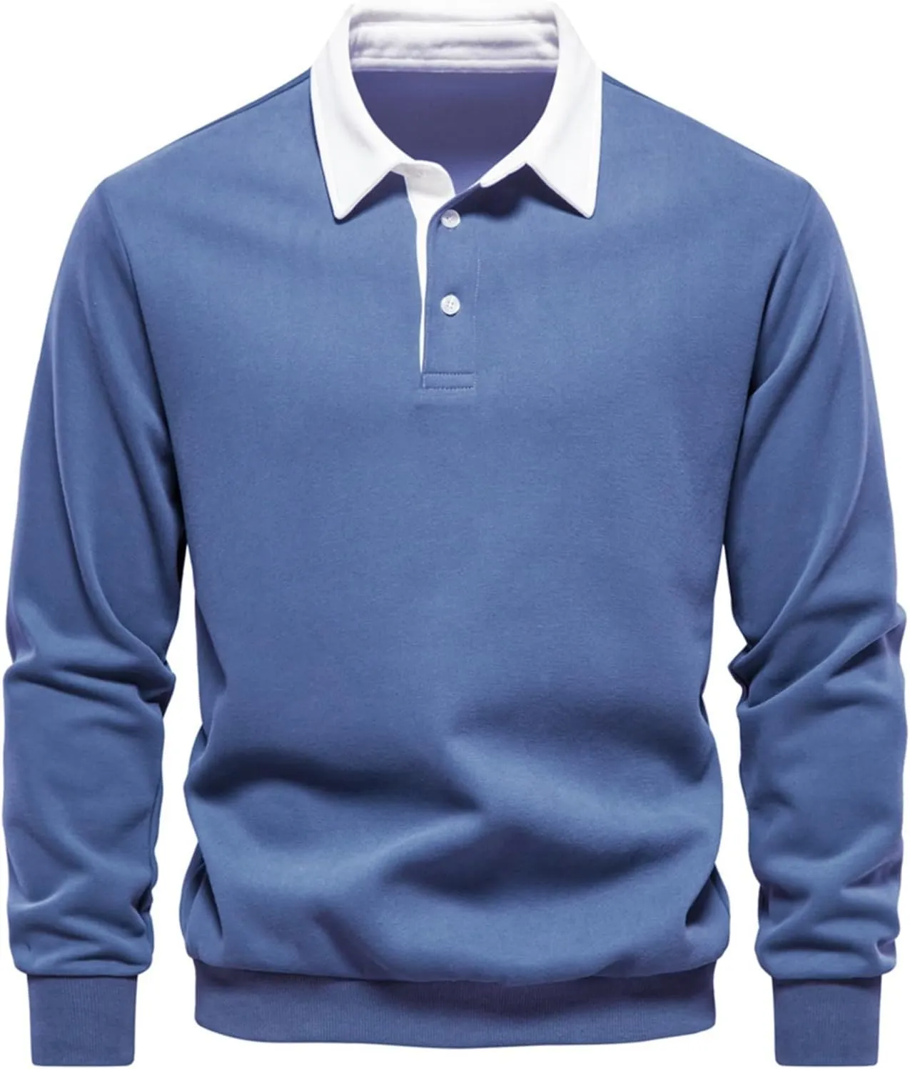 Men's Long Sleeve Polo Shirts Slim-fit Cotton Rugby Shirt Basic Color Spliced Designed Sweatshirt