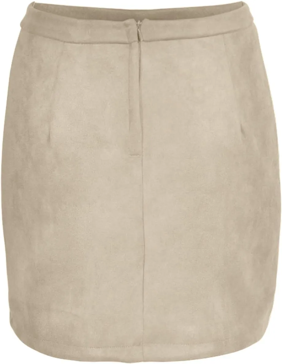 Meyeeka Women's Button Front Faux Suede High Waist A-line Mini Skirt with Pocket
