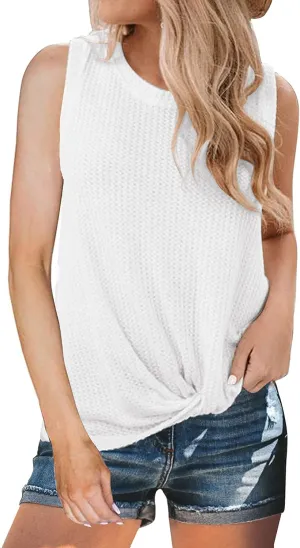MIHOLL Womens Casual Tops Sleeveless Cute Twist Knot Waffle Knit Shirts Tank Tops