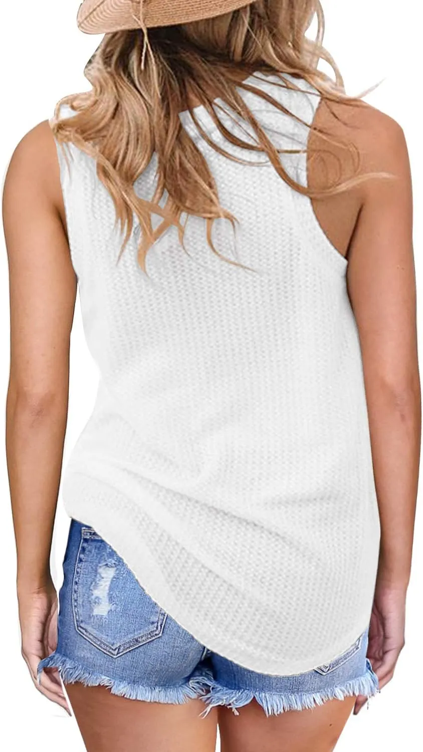 MIHOLL Womens Casual Tops Sleeveless Cute Twist Knot Waffle Knit Shirts Tank Tops