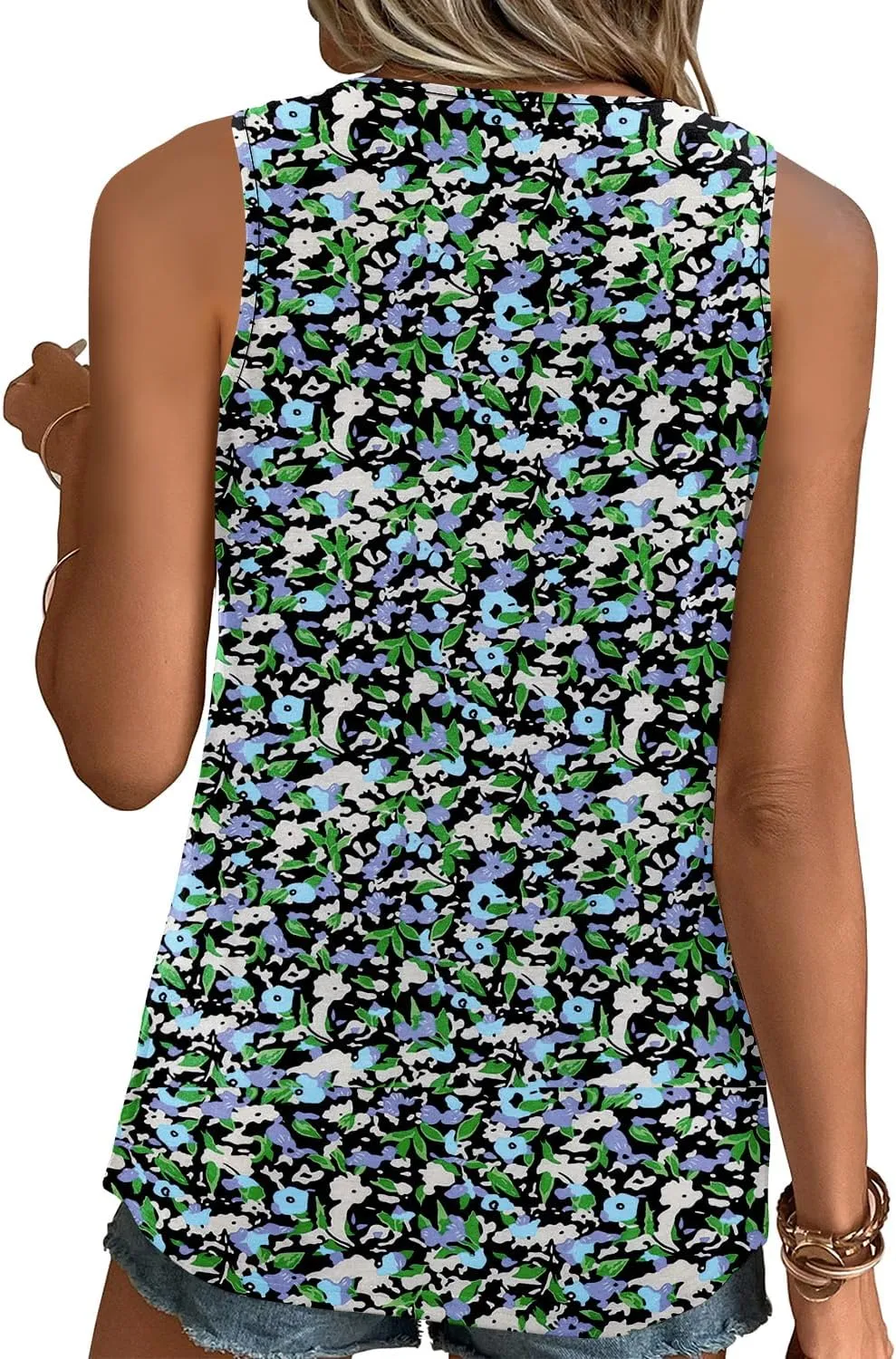 onlypuff Womens Tank Tops Sleeveless Pleated Crew Neck Shirts Dressy Casual Work Cami Blouse