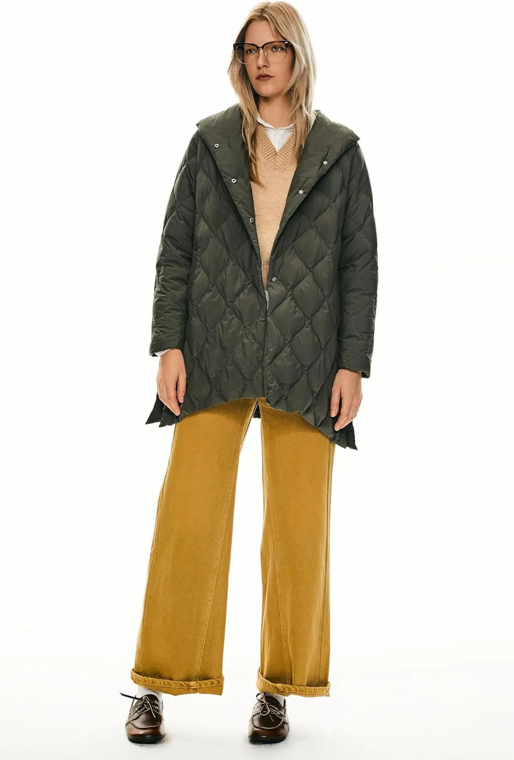 Orolay Women's Oversized Quilted Puffer Jacket Lightweight Insulated Casual Long Sleeve Padded Coat with Pockets