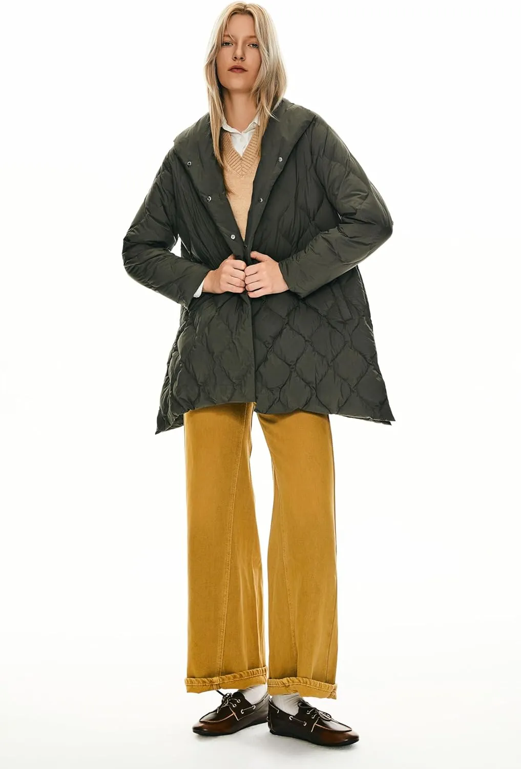 Orolay Women's Oversized Quilted Puffer Jacket Lightweight Insulated Casual Long Sleeve Padded Coat with Pockets