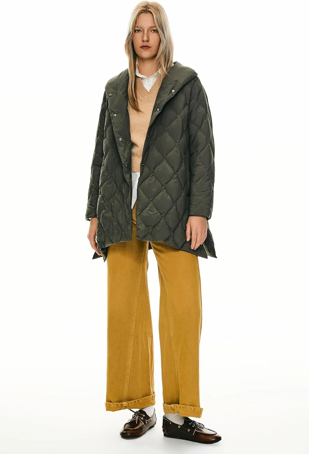 Orolay Women's Oversized Quilted Puffer Jacket Lightweight Insulated Casual Long Sleeve Padded Coat with Pockets