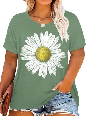 Plus Size Tops Sunflower Shirts for Women Flower Graphic Tees Shirts Summer Inspirational Tshirt