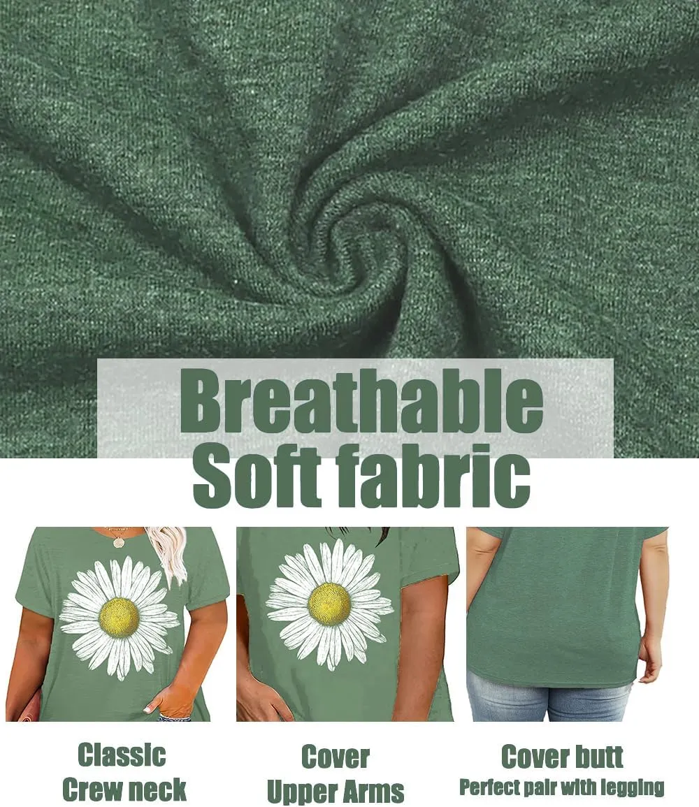 Plus Size Tops Sunflower Shirts for Women Flower Graphic Tees Shirts Summer Inspirational Tshirt