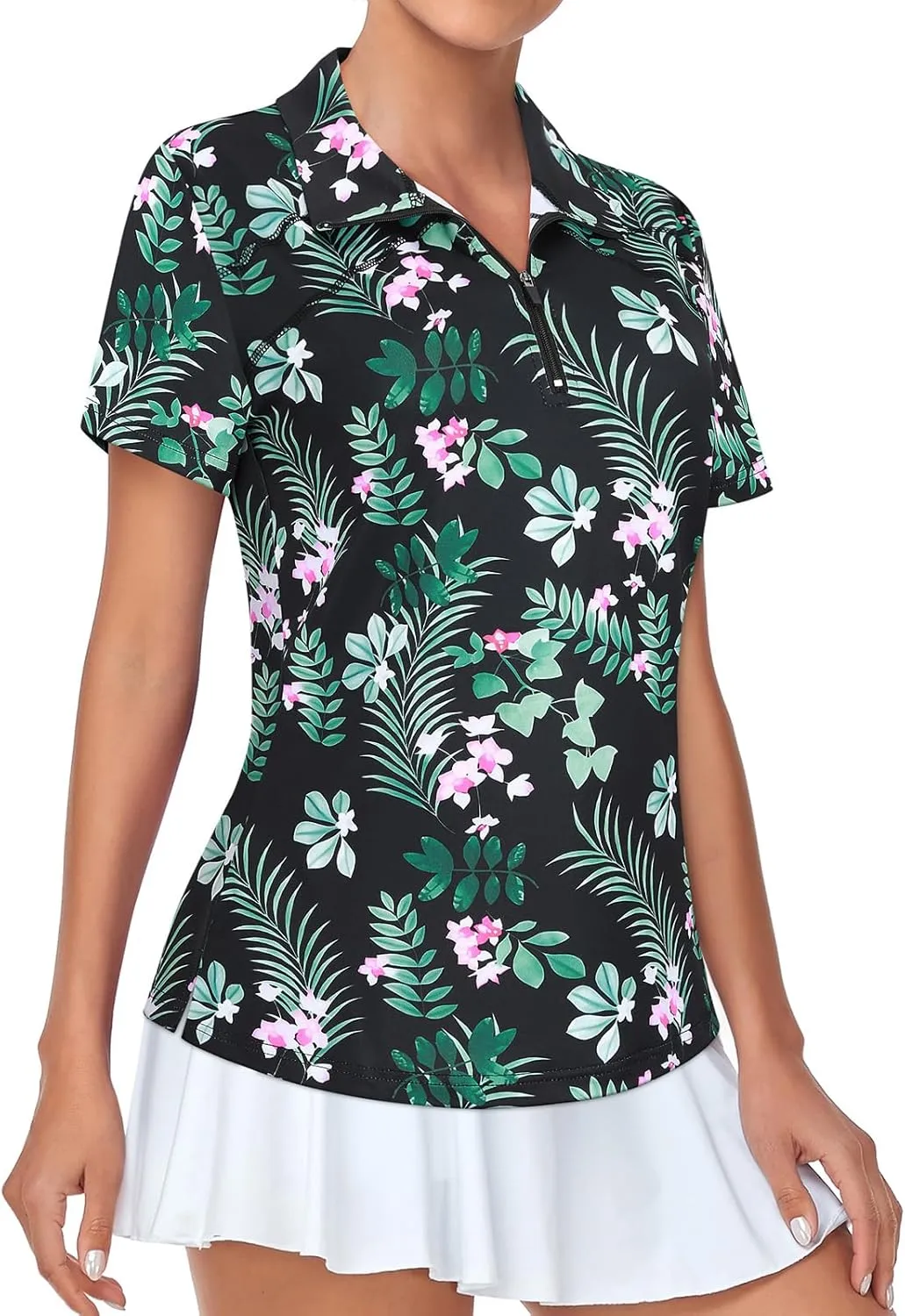 Tanst Sky Women's Golf Polo Shirts Short Sleeve Quarter Zip Collared Tops Moisture Wicking Workout Apparel