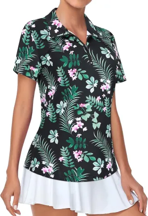 Tanst Sky Women's Golf Polo Shirts Short Sleeve Quarter Zip Collared Tops Moisture Wicking Workout Apparel