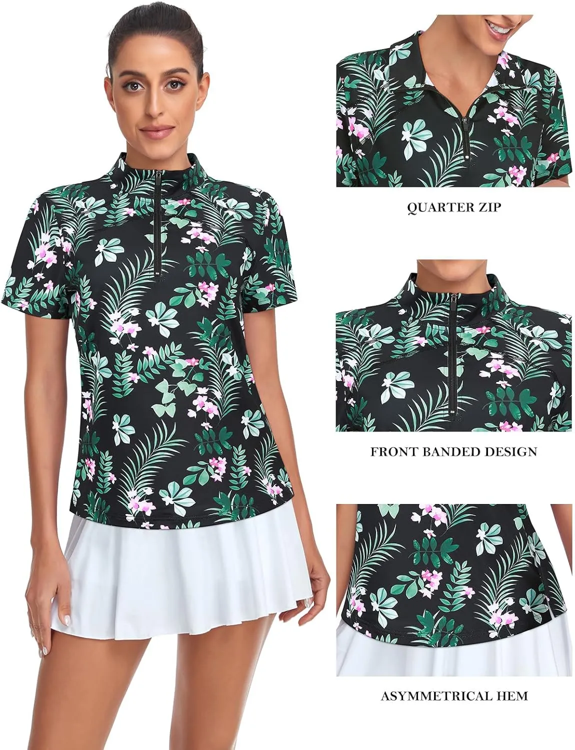 Tanst Sky Women's Golf Polo Shirts Short Sleeve Quarter Zip Collared Tops Moisture Wicking Workout Apparel