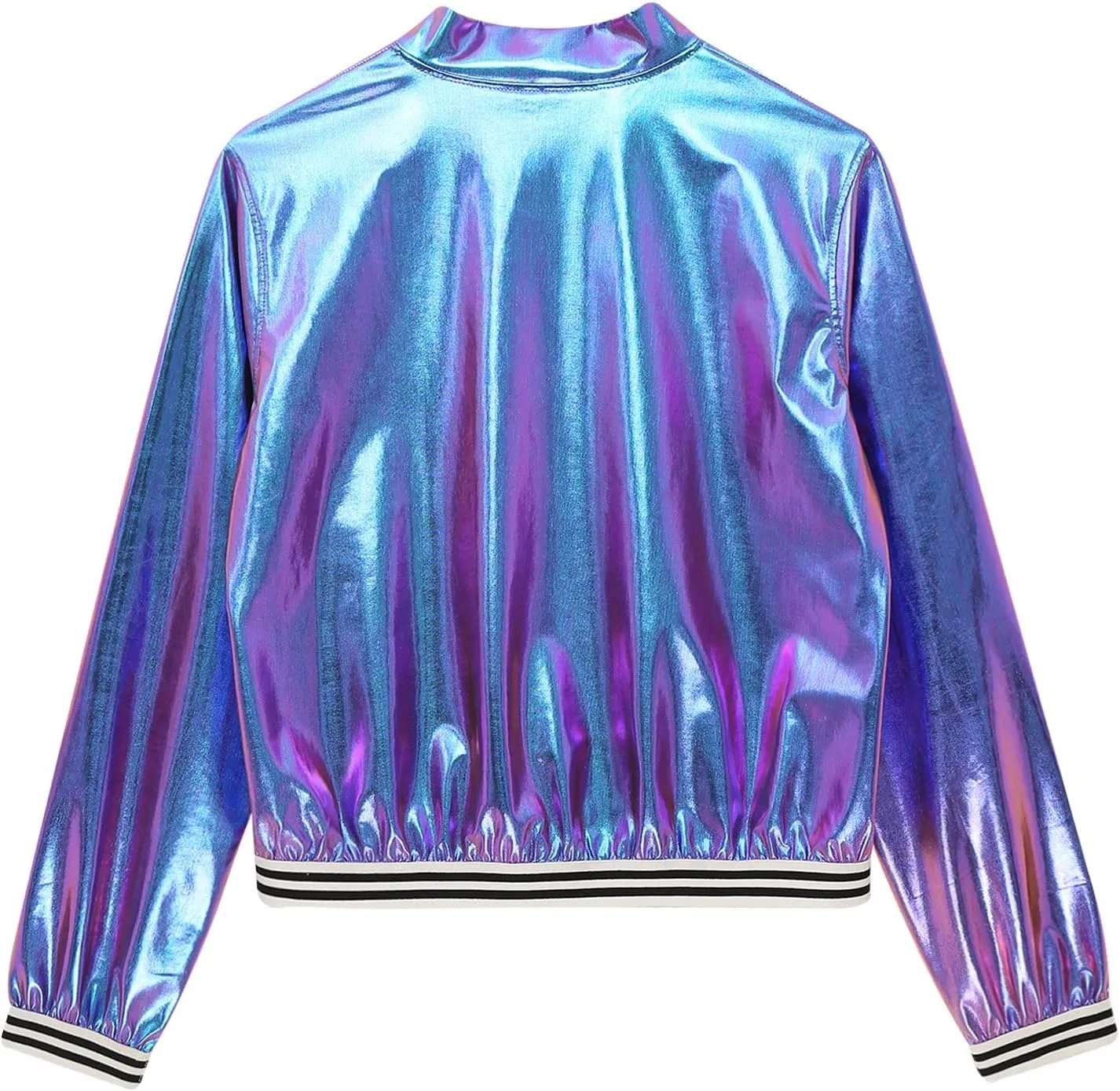 Vxuxlje Men's Shiny Metallic Bomber Jacket 70s Disco Party Baseball Jacket Outerwear Clubwear