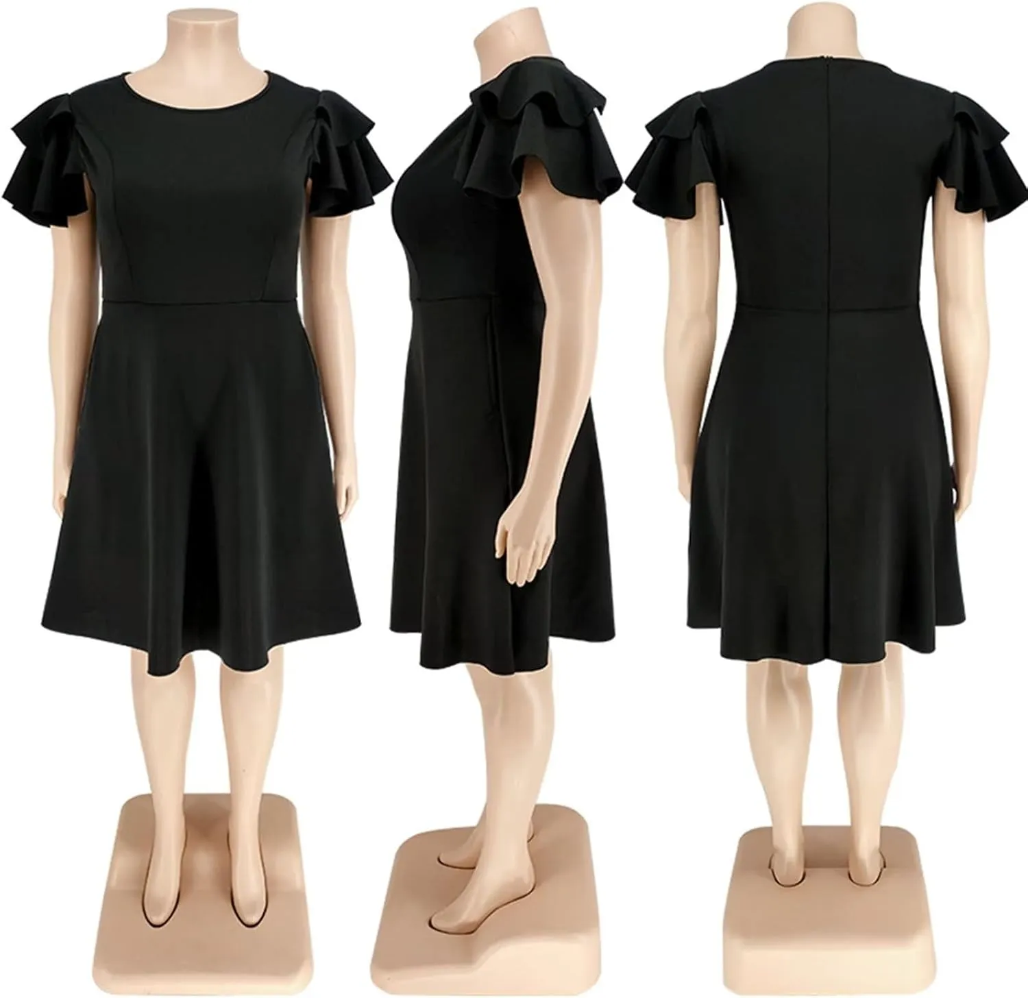 Women's Plus Size Cape Flutter Sleeve Stretchy A Line Swing Flared Skater Cocktail Party Dress with Pockets