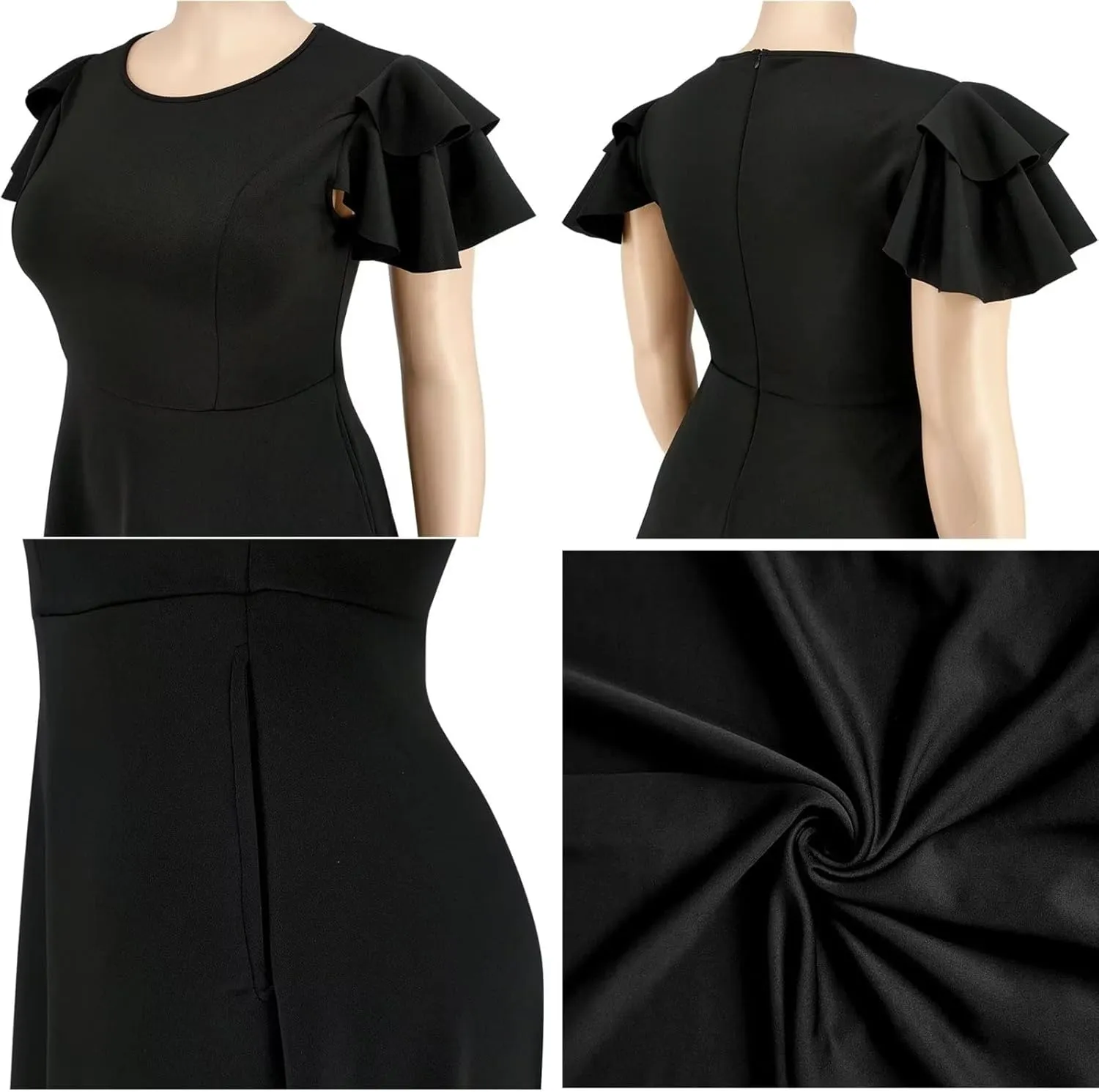 Women's Plus Size Cape Flutter Sleeve Stretchy A Line Swing Flared Skater Cocktail Party Dress with Pockets