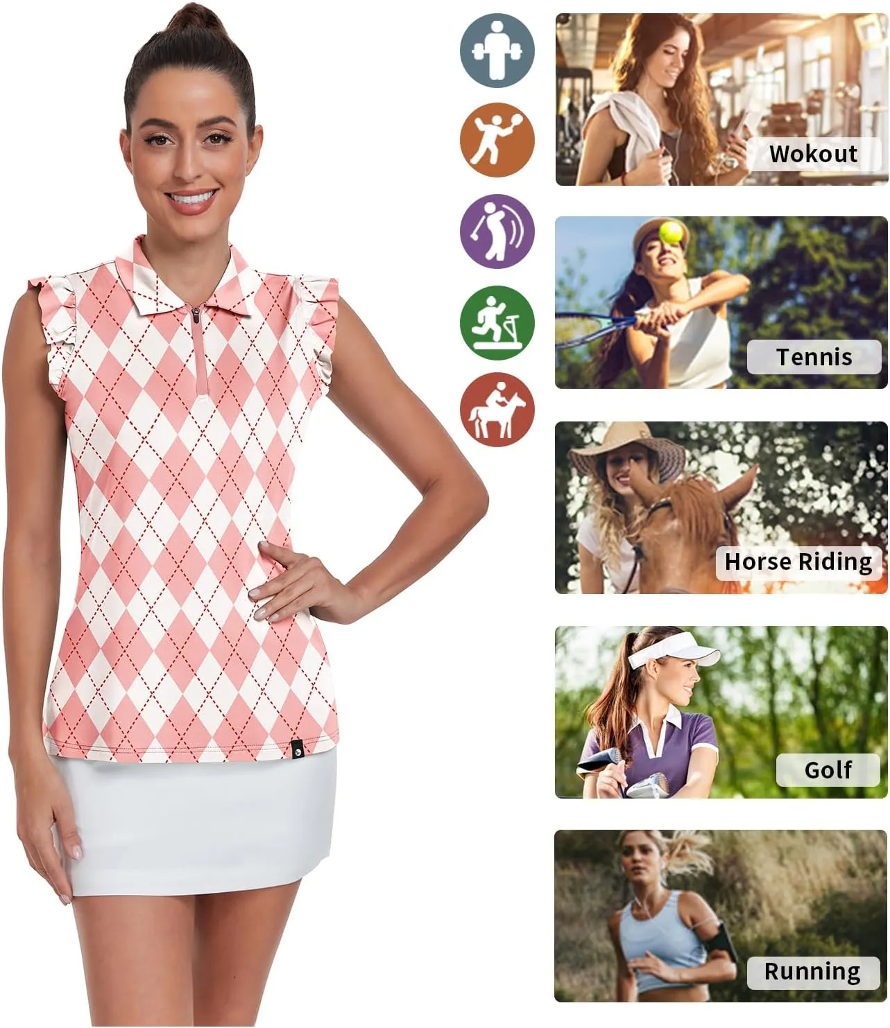 Womens Sleeveless Golf Shirt Ruffle Sleeve Polo Shirts Moisture Wicking Golf Apparel Tennis Shirts Golf Tank Tops