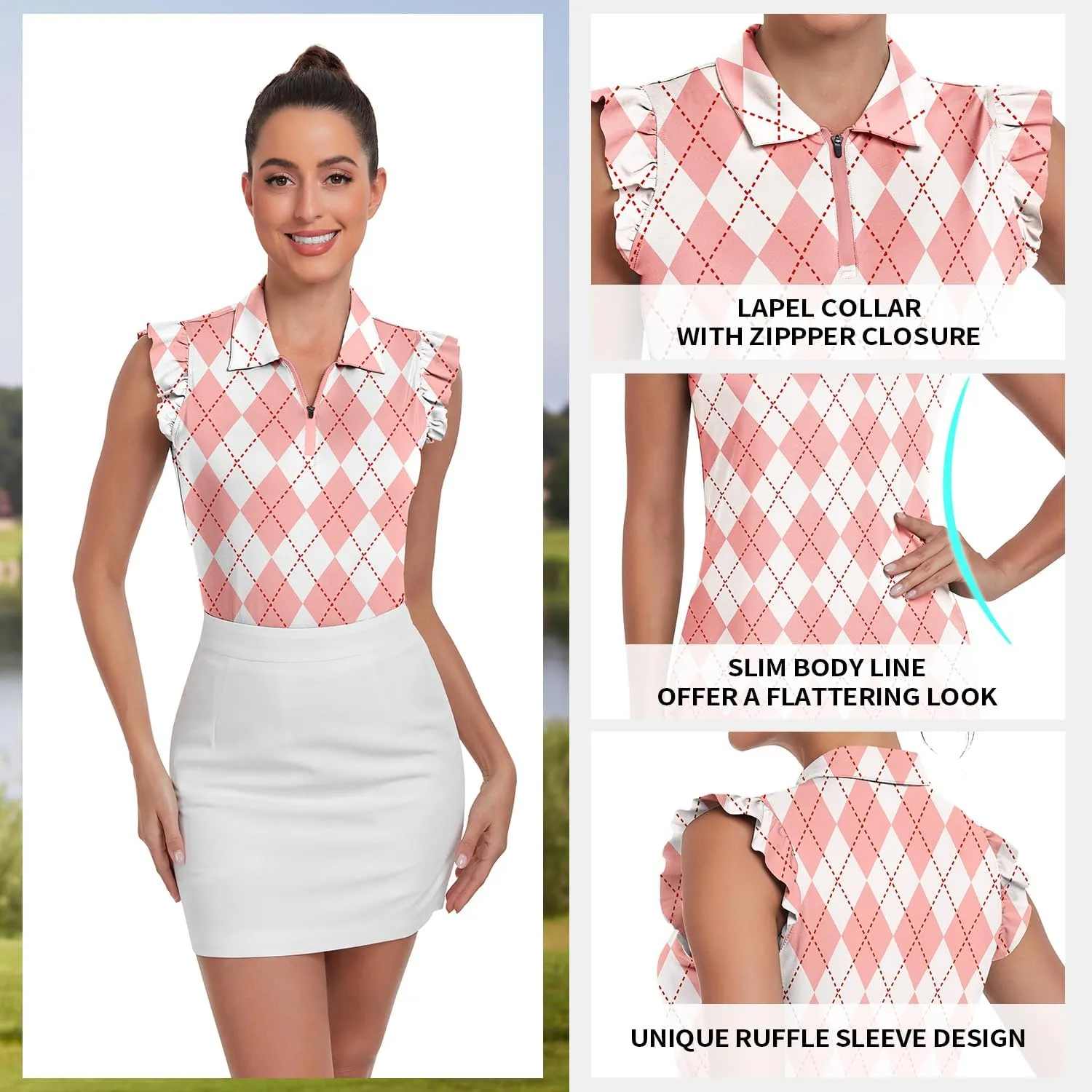 Womens Sleeveless Golf Shirt Ruffle Sleeve Polo Shirts Moisture Wicking Golf Apparel Tennis Shirts Golf Tank Tops