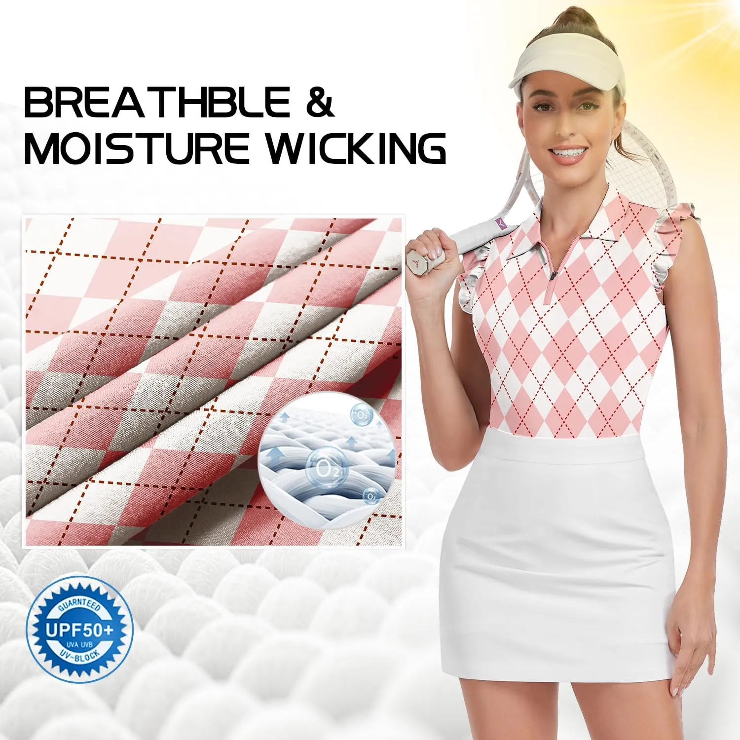 Womens Sleeveless Golf Shirt Ruffle Sleeve Polo Shirts Moisture Wicking Golf Apparel Tennis Shirts Golf Tank Tops