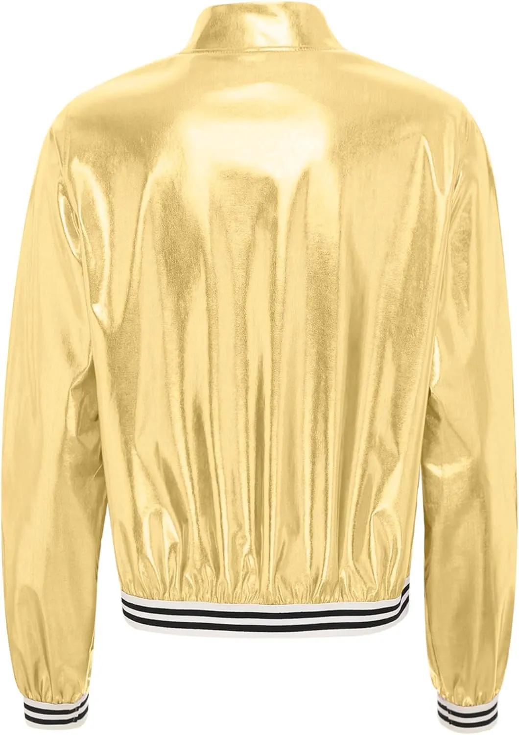 Women's Sparkly Holographic Lightweight Bomber Jacket Shiny Metallic Zipper Up Coat Outerwear