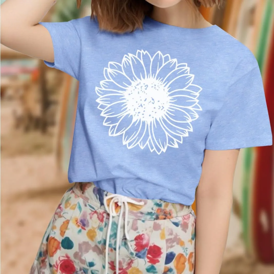 Women's Summer Sunflower T Shirt Cute Flower Graphic Loose Tees Crew Neck Short Sleeve Casual Tops