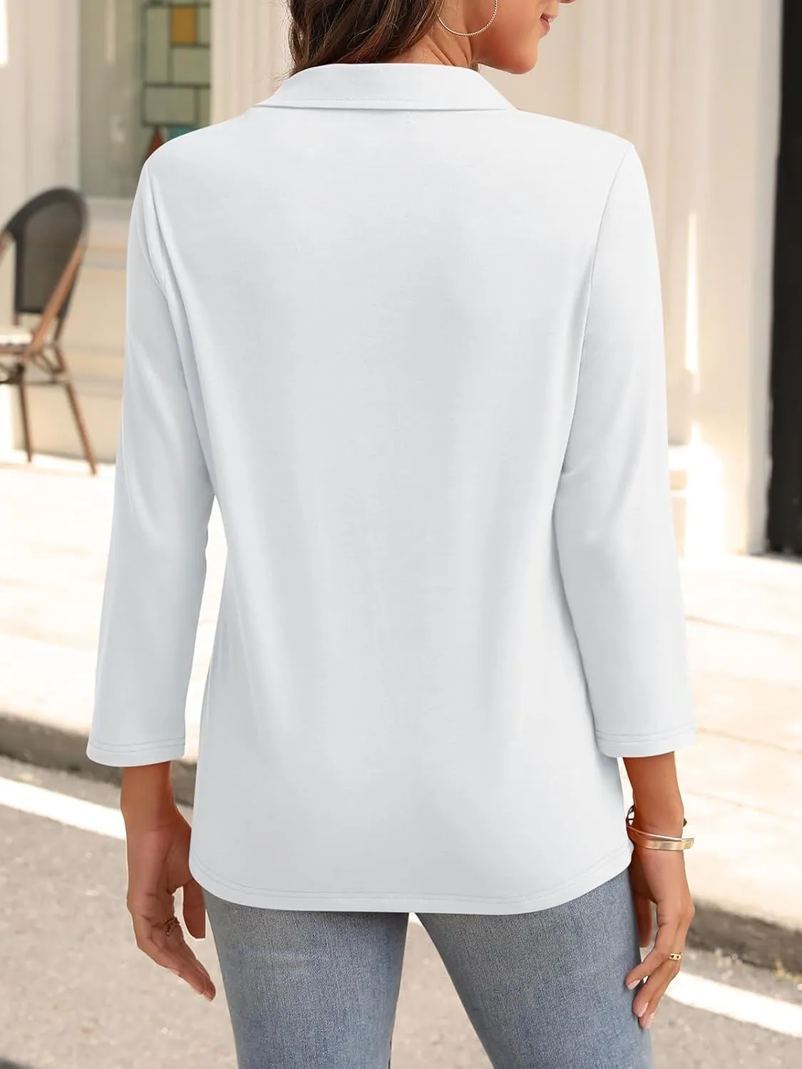 Womens V Neck Polo Shirts 3/4 Sleeve Collared Tops Business Casual Summer Tops Trendy Loose