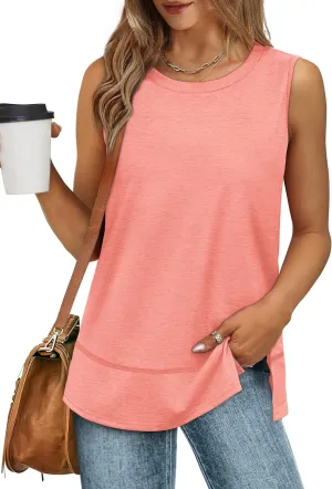 XIEERDUO Womens Summer Tank Tops Sleeveless Round Neck Casual Side Hem Tops Loose Fit