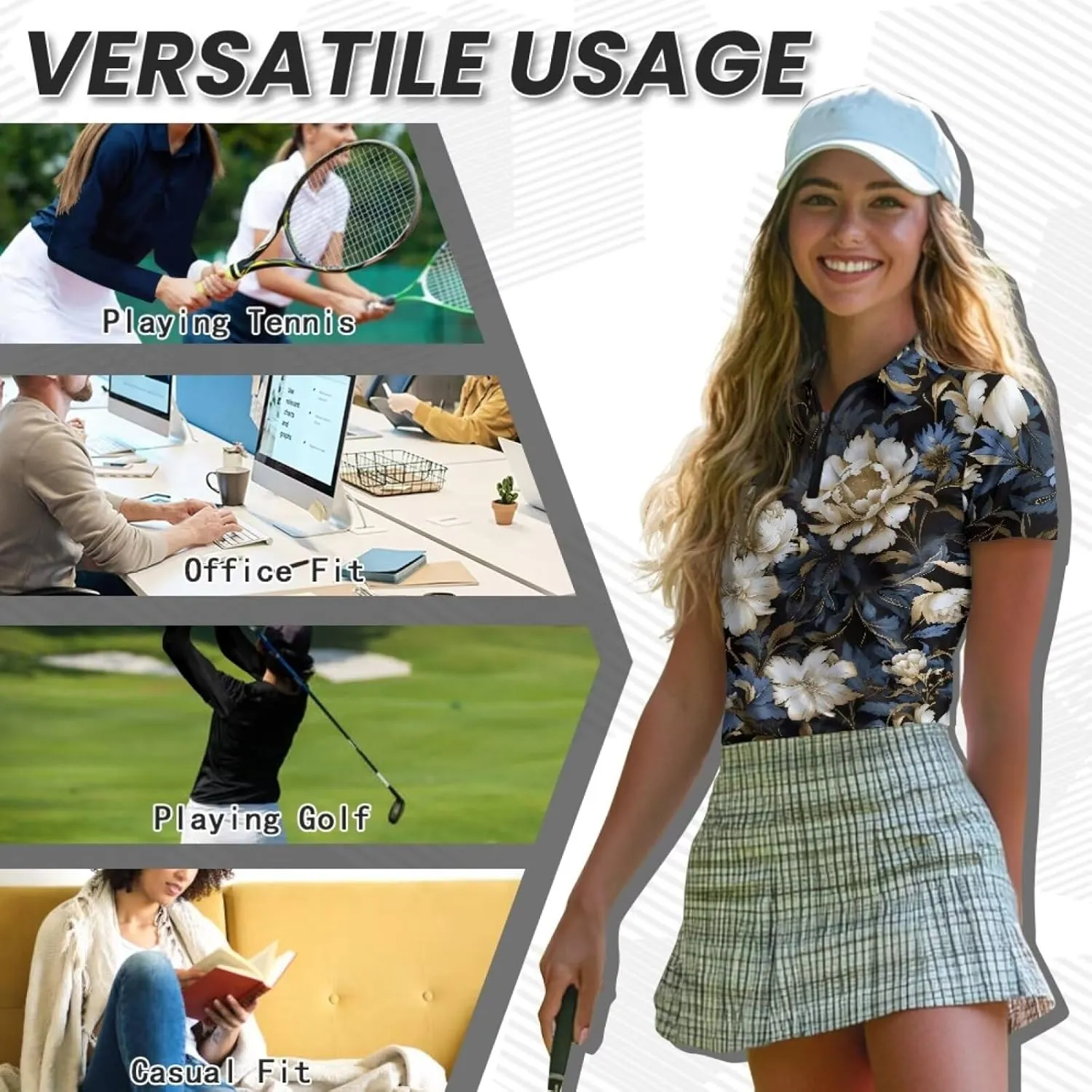 YEXIATODO Womens Golf Shirt Short Sleeve Polo Shirts Zip Up Collared UPF 50  Quick Dry Tennis Athletic Tank Tops XS-2XL