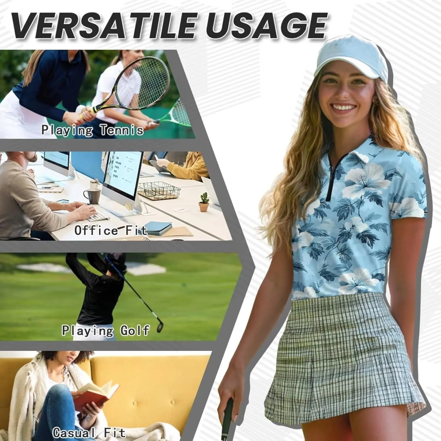 YEXIATODO Womens Golf Shirt Short Sleeve Polo Shirts Zip Up Collared UPF 50  Quick Dry Tennis Athletic Tank Tops XS-2XL