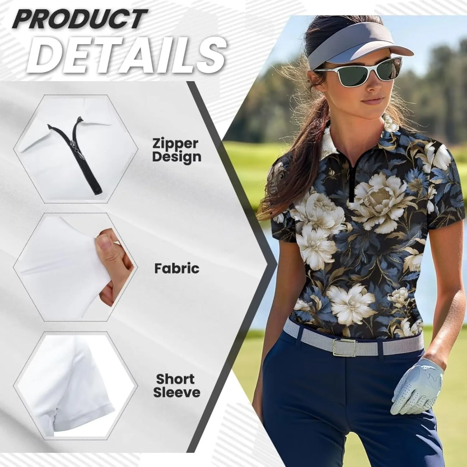 YEXIATODO Womens Golf Shirt Short Sleeve Polo Shirts Zip Up Collared UPF 50  Quick Dry Tennis Athletic Tank Tops XS-2XL