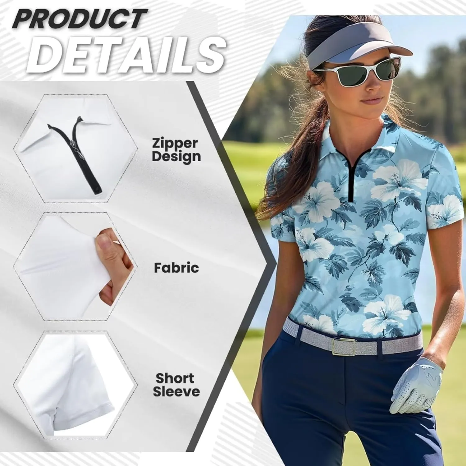 YEXIATODO Womens Golf Shirt Short Sleeve Polo Shirts Zip Up Collared UPF 50  Quick Dry Tennis Athletic Tank Tops XS-2XL