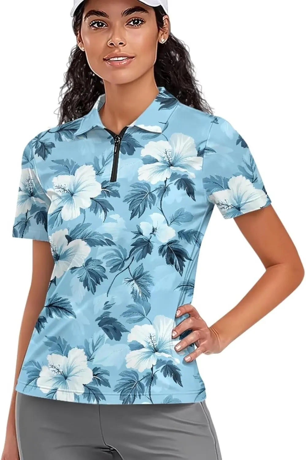 YEXIATODO Womens Golf Shirt Short Sleeve Polo Shirts Zip Up Collared UPF 50  Quick Dry Tennis Athletic Tank Tops XS-2XL