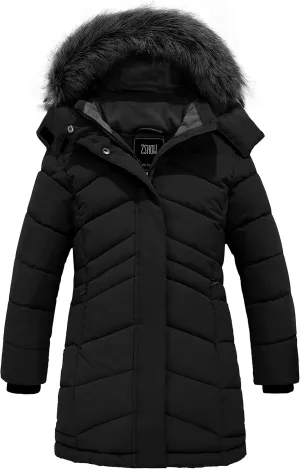 ZSHOW Girls' Winter Coat Insulated Long Parka Warm Hooded Puffer Jacket